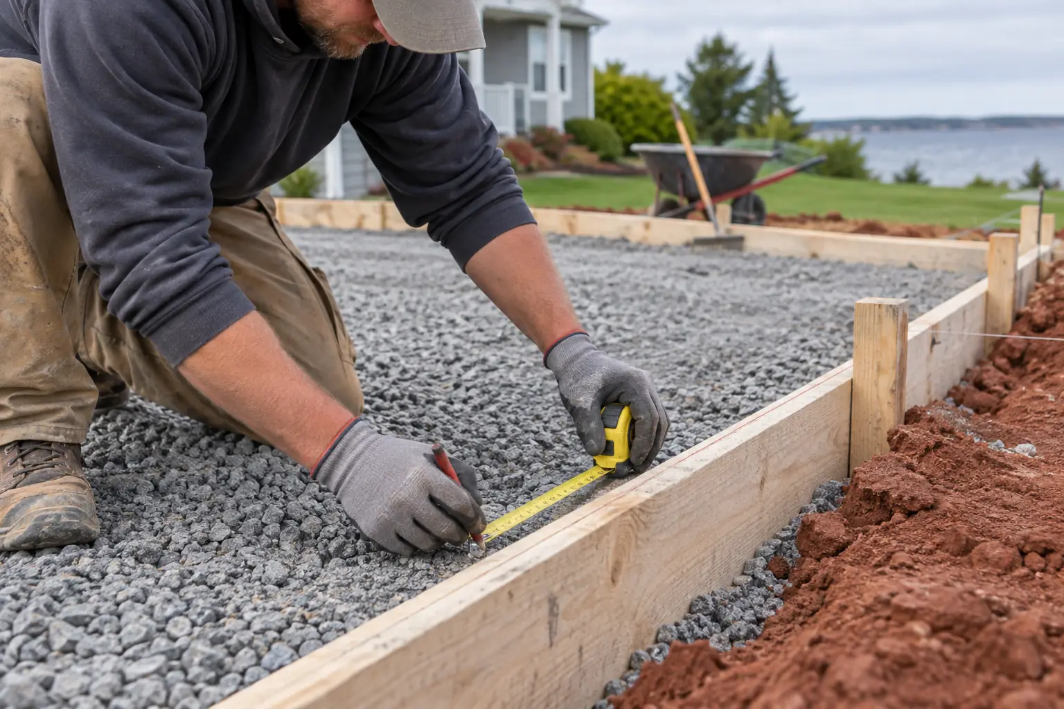 Measuring prepared concrete formwork for an estimate in Prince Edward Island